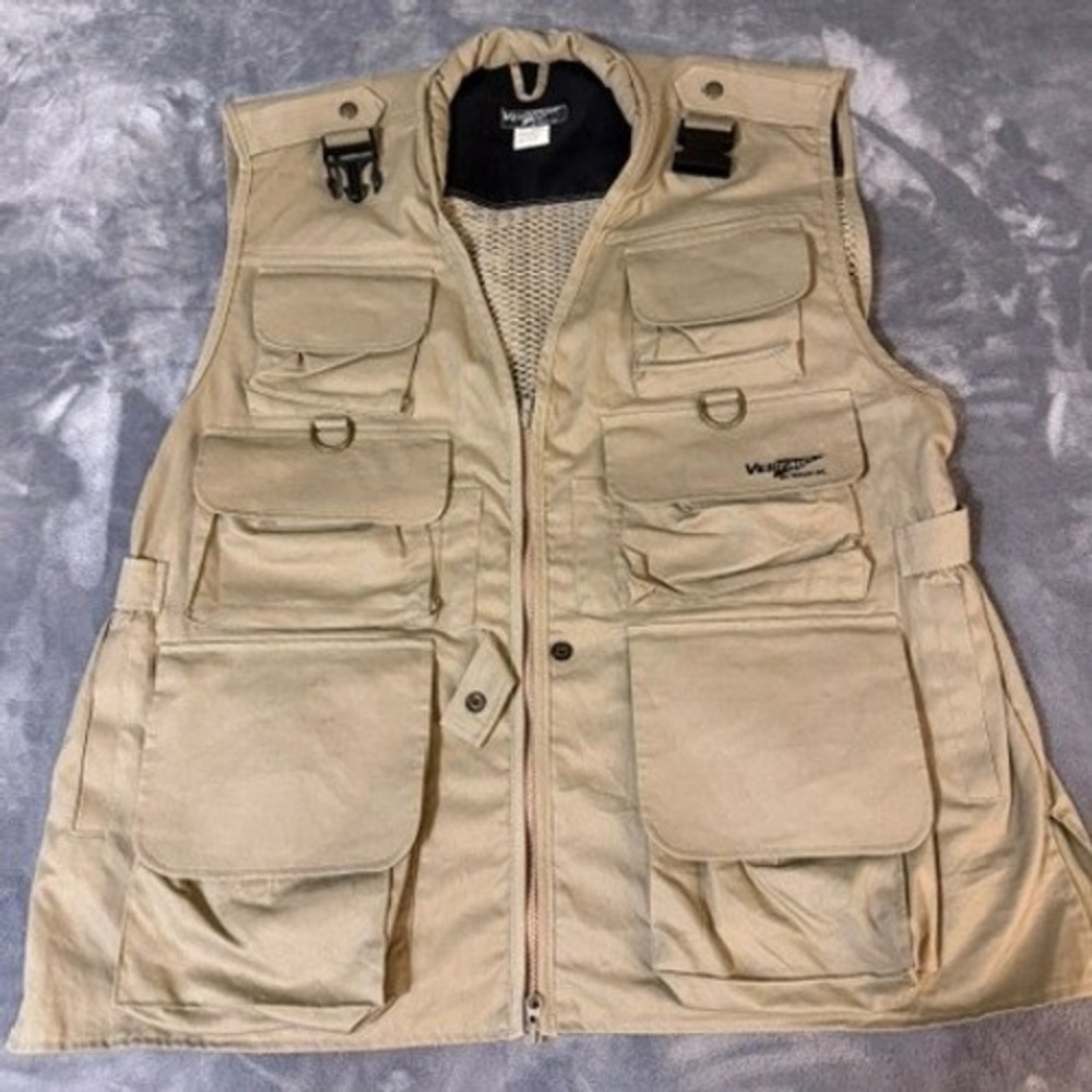 Nikon Vestrap Vintage Photography Utility Vest Khaki Tan Multi-Pocket Mens L
